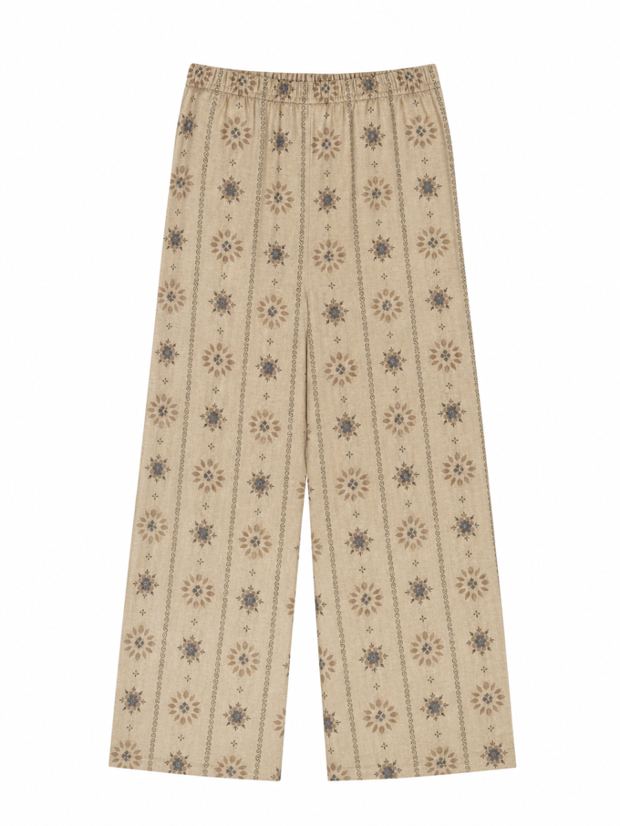 Chic Bohemian All‑Over‑Flower‑Stripe Print Pants W-43200