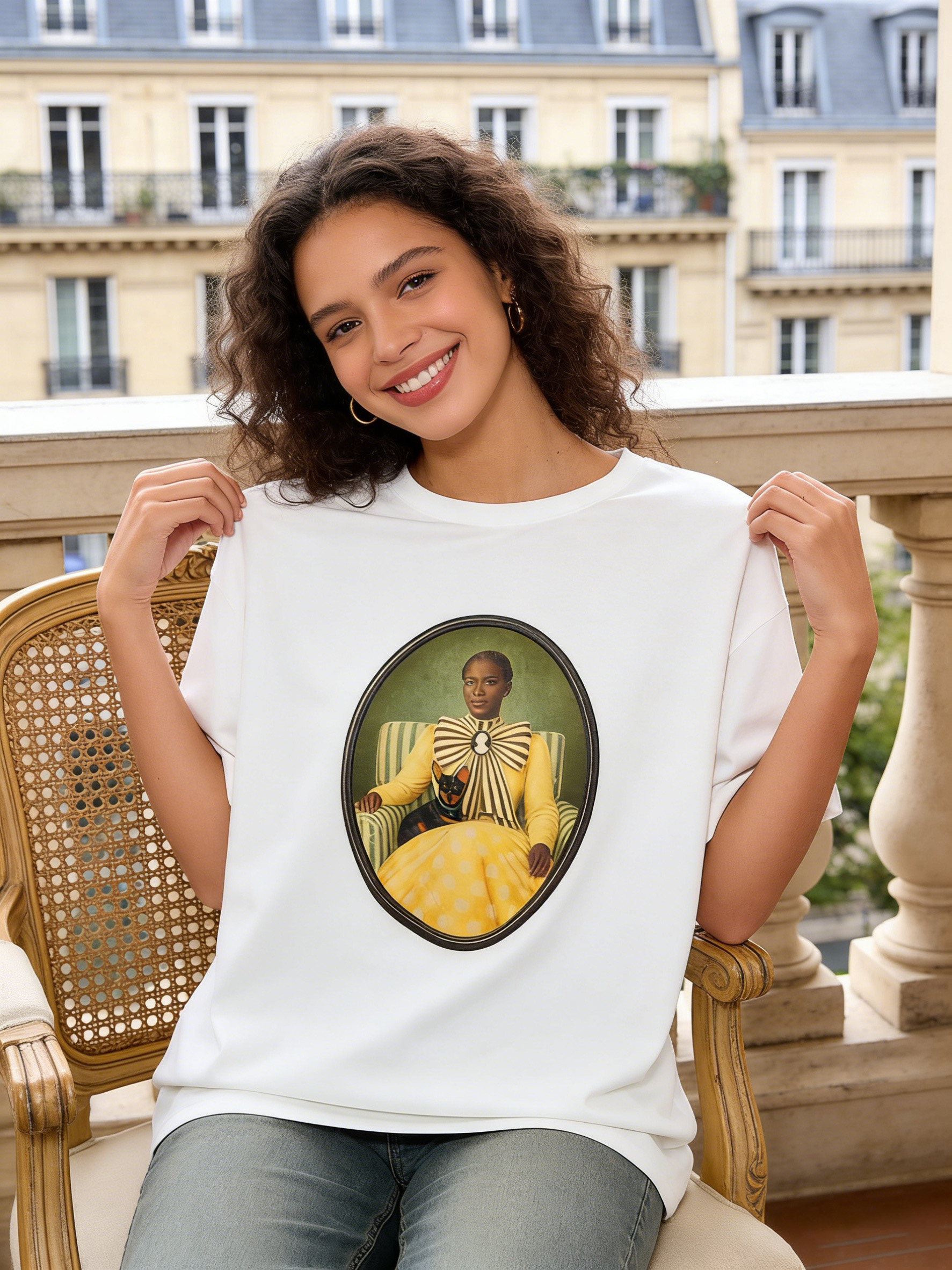 Women’s Vintage Portrait Graphic Print Casual Crew Neck T-Shirt
