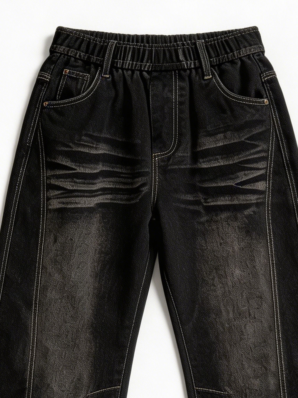 Women's Dark Wash Relaxed Fit Elastic Waist Wide Leg Denim Pants ZY6056