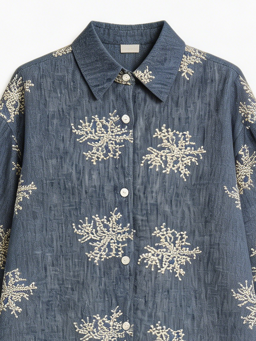 Fashion Long Sleeve Collar Button Front Tunic Top Casual Linen Look Summer Ensemble C-41713+C-41561