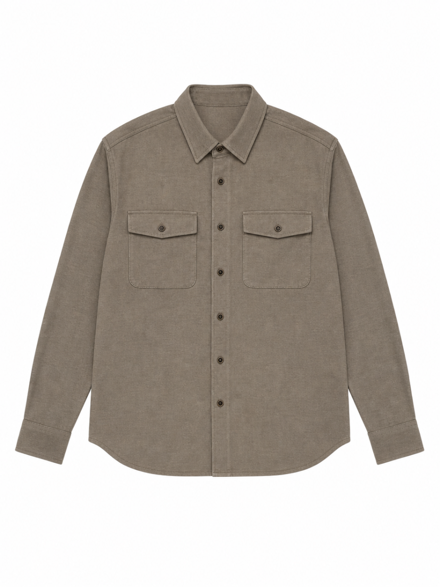 Elegant Washed‑Fabric Long‑Sleeve Shirt W-43316
