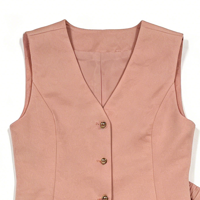 Blush Pink Linen-Blend Sleeveless Vest Wide Leg Pants Set - Two Piece Outfit V-39959