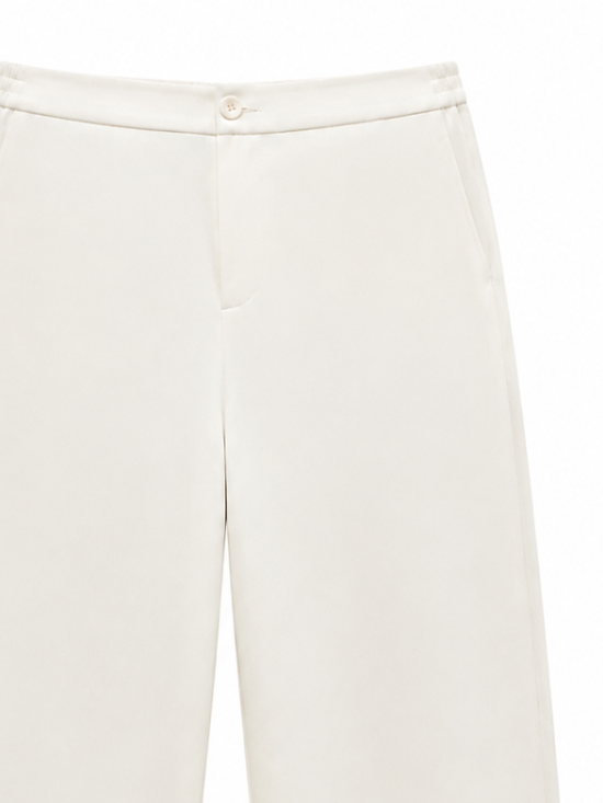 Women Off‑White High Waist Wide Leg Trousers C-41321