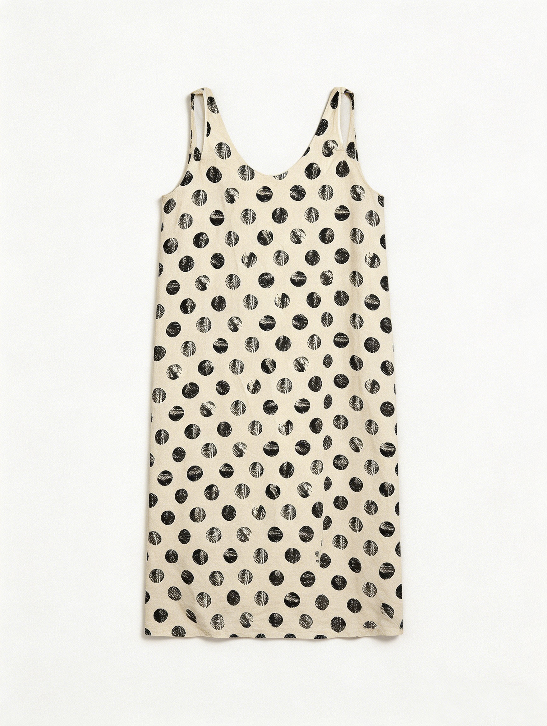Elegant Cream Polka Dot Midi Dress - Sleeveless Casual Dress  K-41817