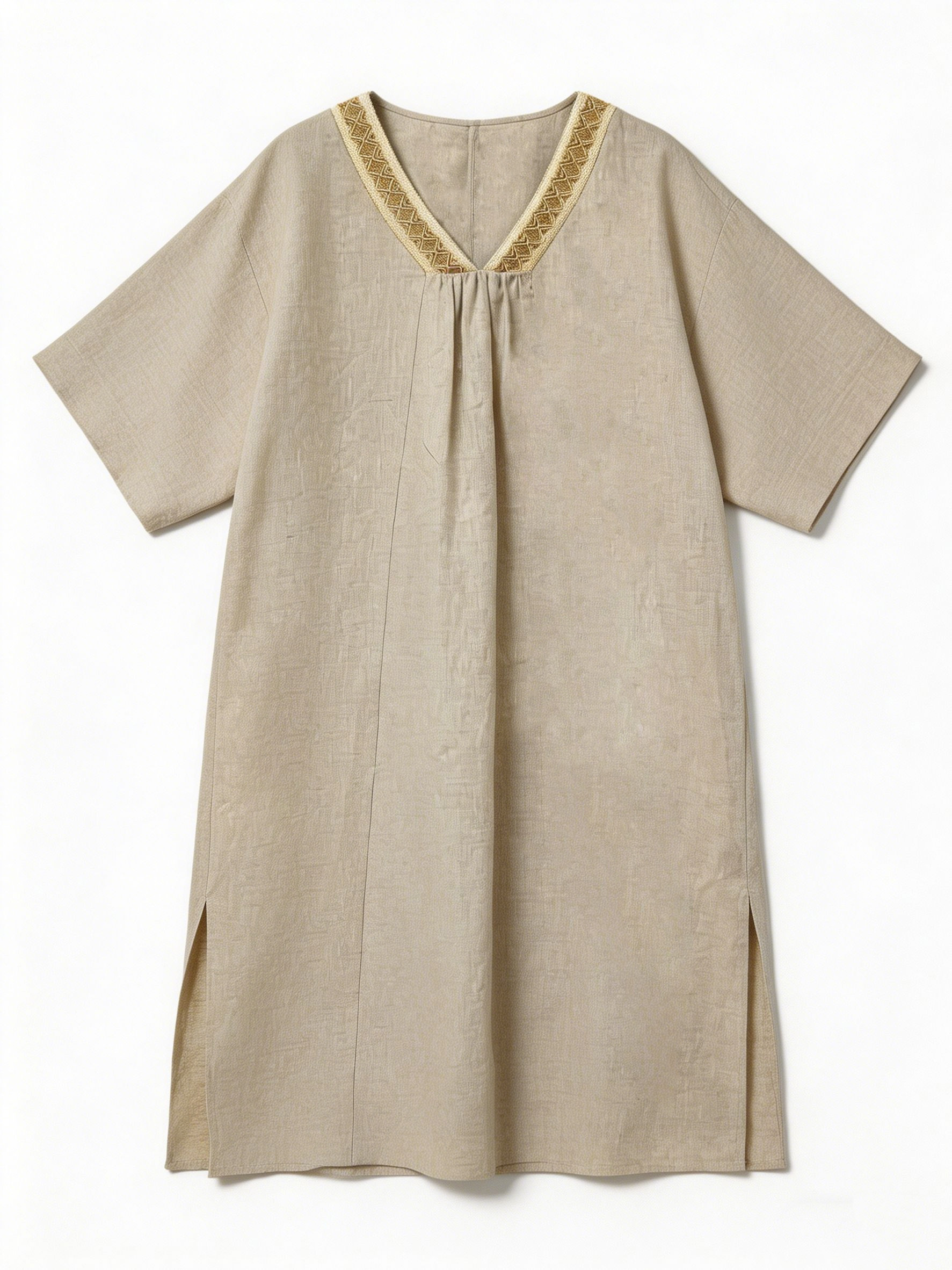 Minimalist Linen Look V-Neck Midi Dress – Women’s Casual Resort Style C-42326