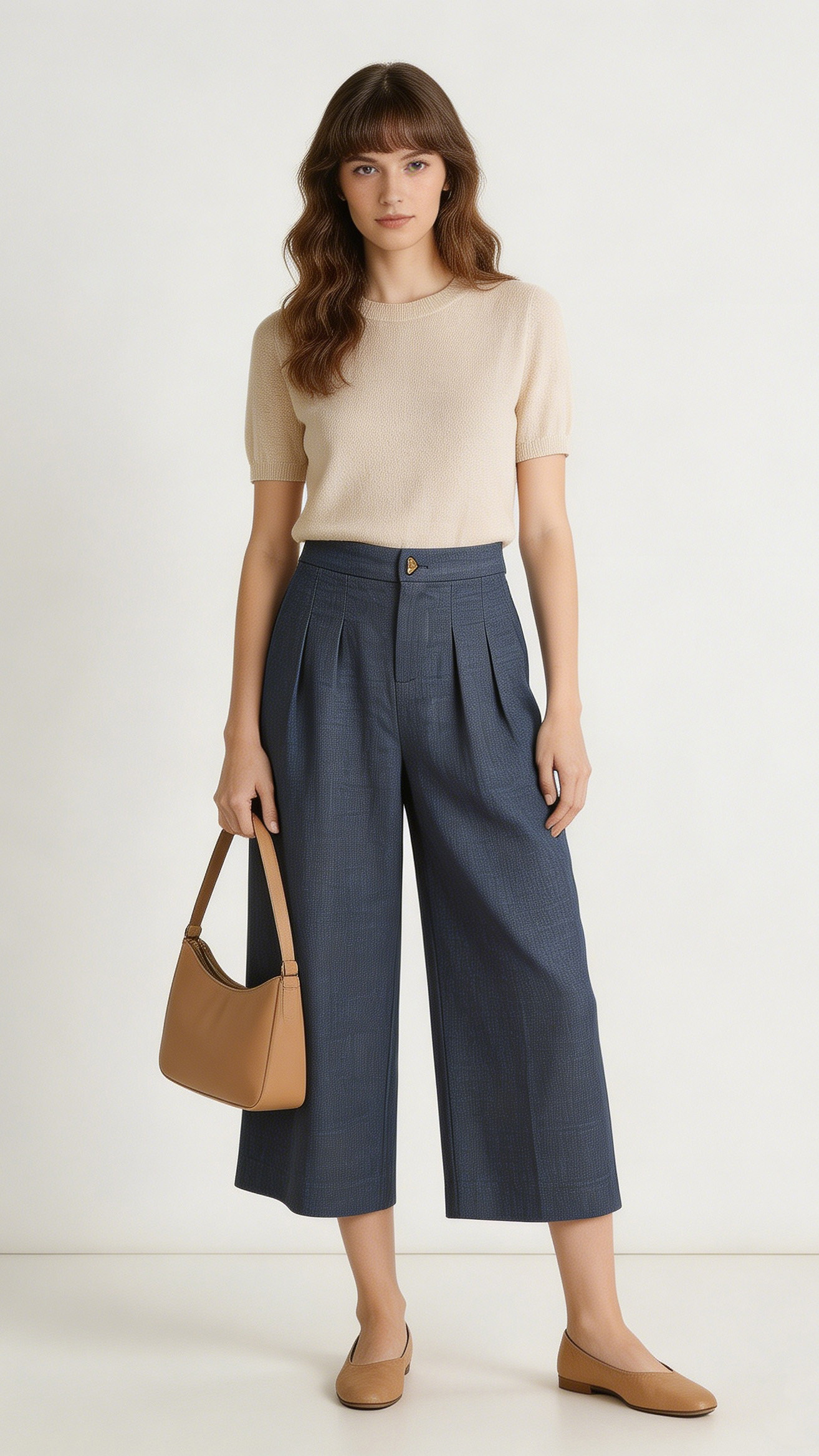 Elegant Blue Pleated Wide Leg Pants - Office Casual Trousers S-2544