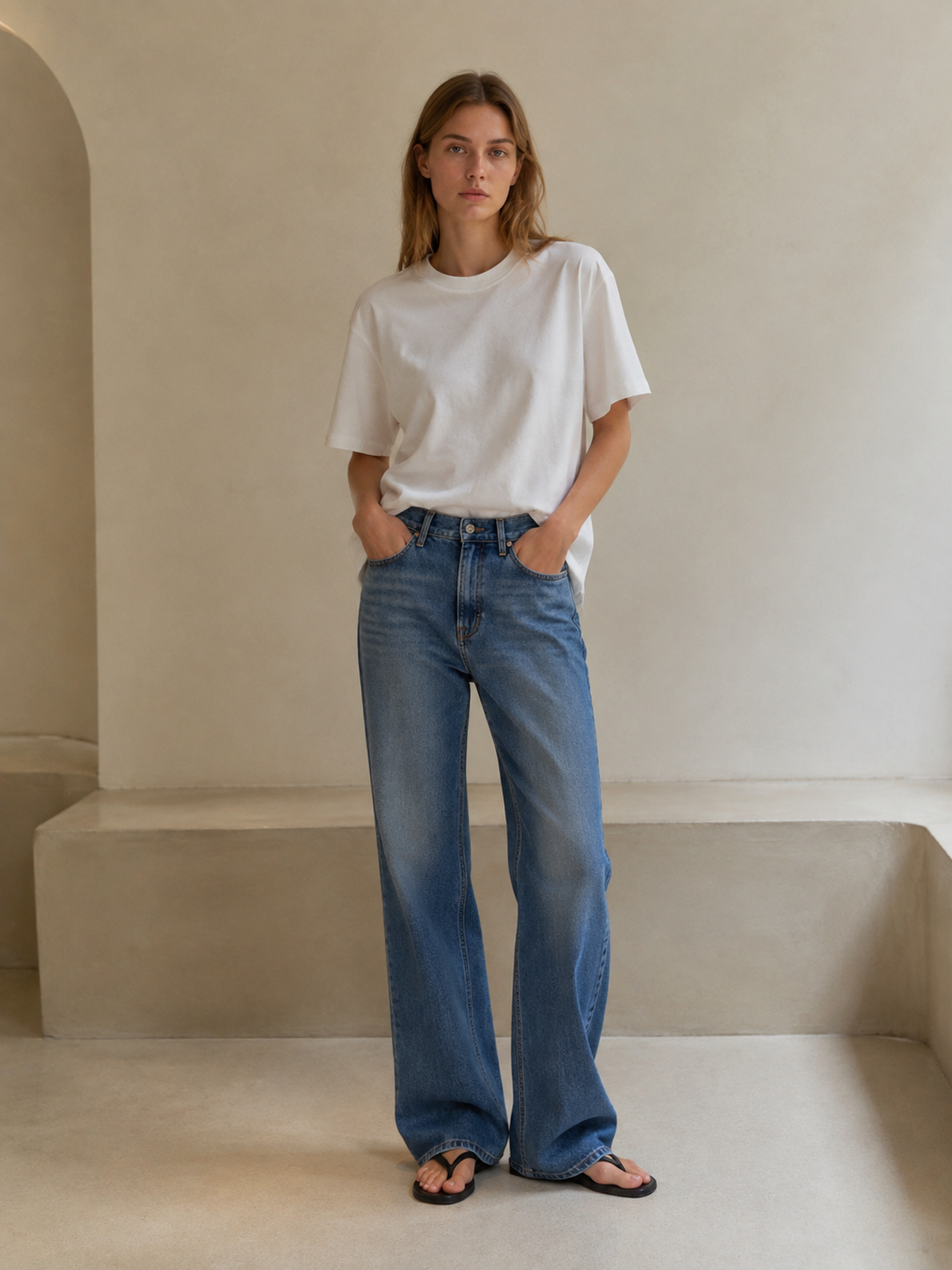 Women's White Linen‑Texture Batwing Short‑Sleeve T‑Shirt M-41723