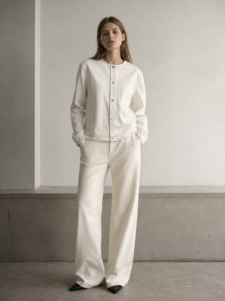Women Minimalist Crew Neck Cropped Jacket A-41585