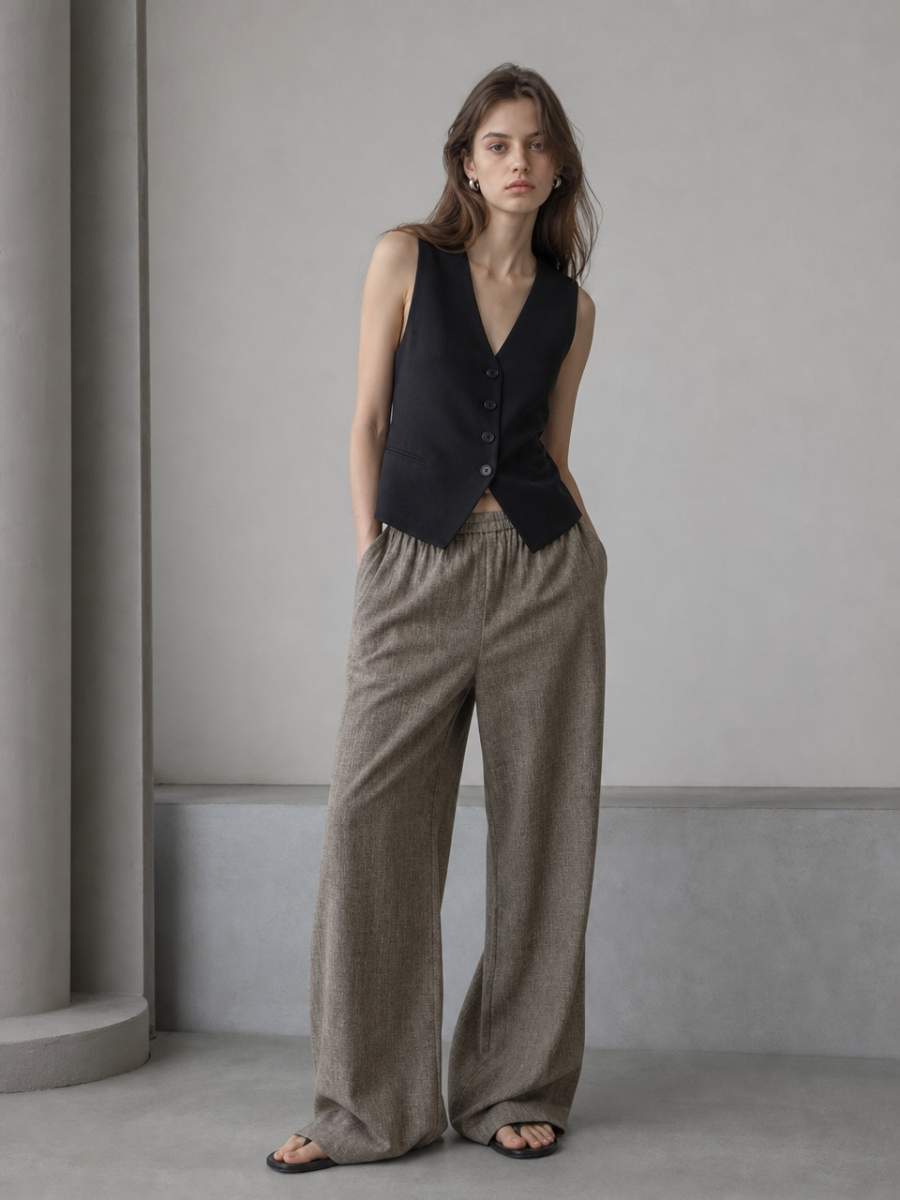 Women High‑Waist Linen Wide‑Leg Pants C-42756