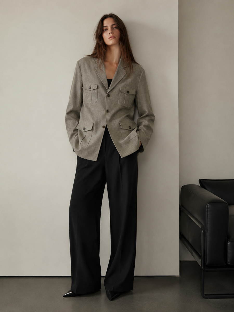 Chic Linen Field Safari Jacket C-43241