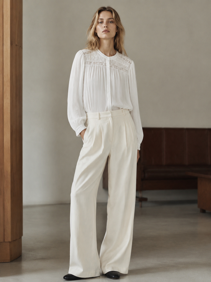 Elegant White Textured Blouse C-43308