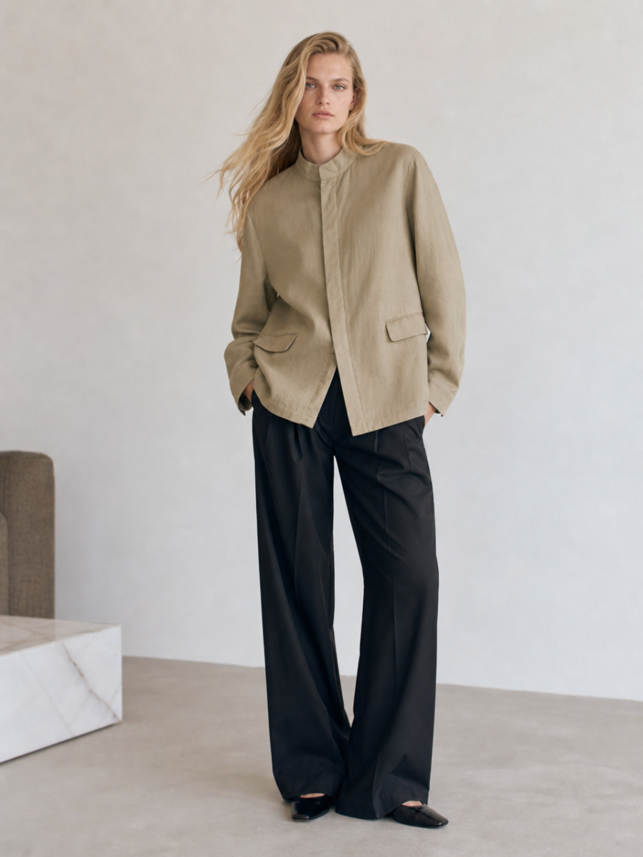 Casual Loose‑Fit Linen Field Jacket C-