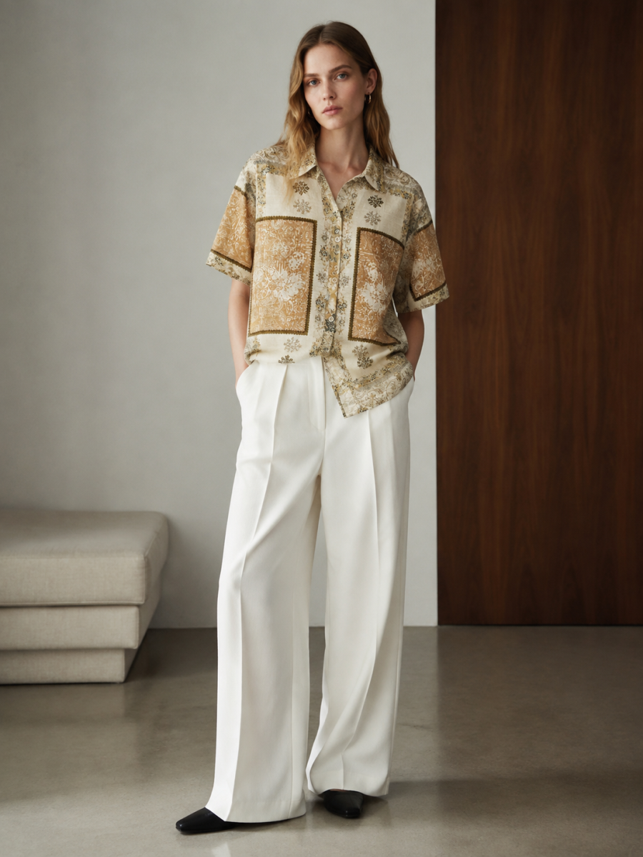 Women Boho Paisley Patchwork‑Print Shirt D-42719