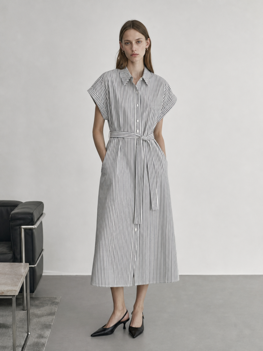 Women Vertical‑Striped Shirt Dress M-40106