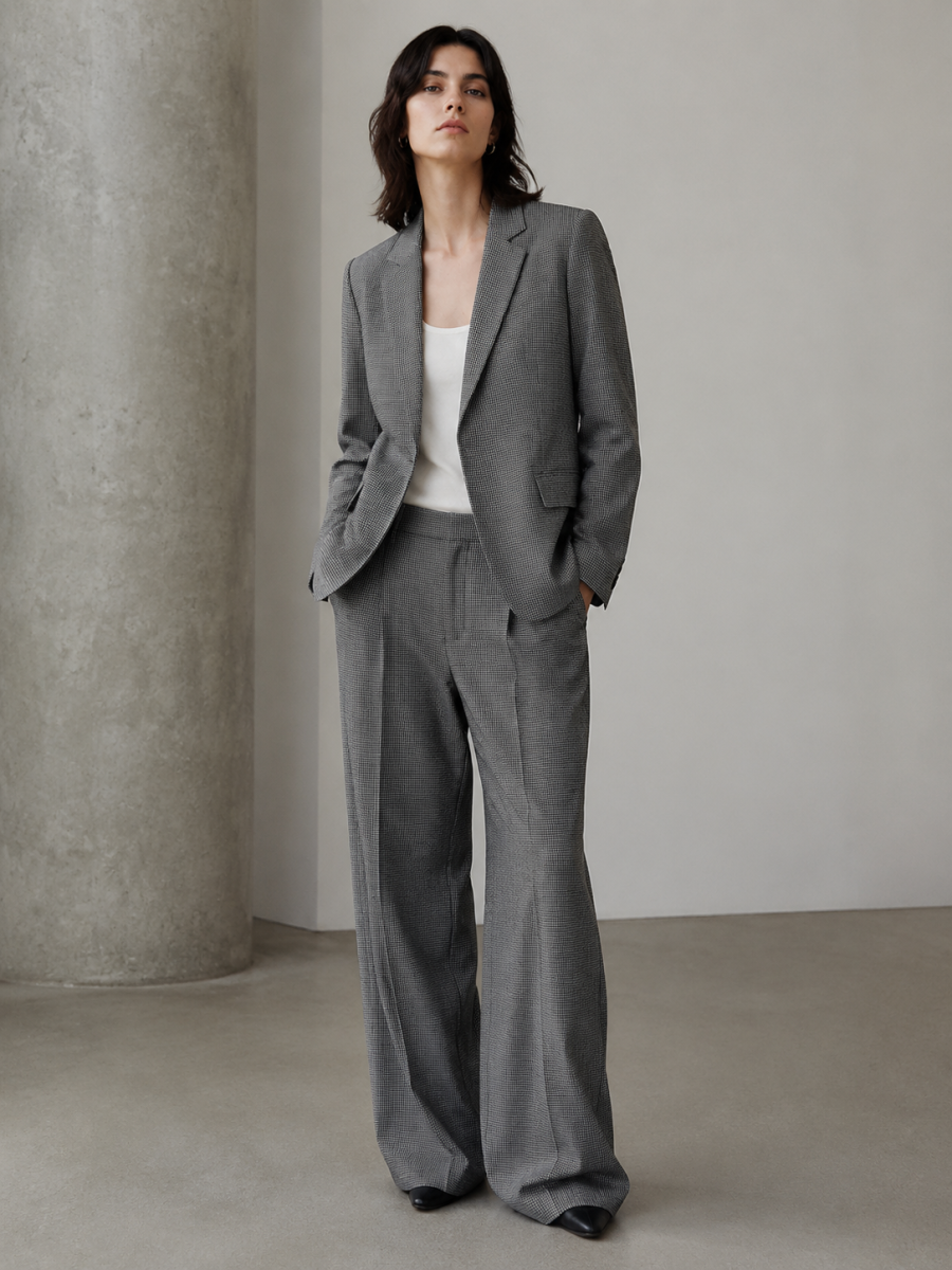 Vintage Micro‑Check Open‑Front Suit‑Jacket M-42875