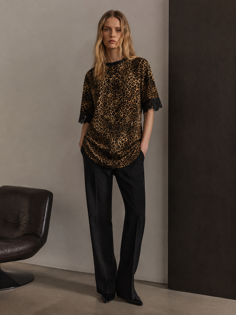 Women Leopard‑Print Long‑Line Tunic‑Top M-43603