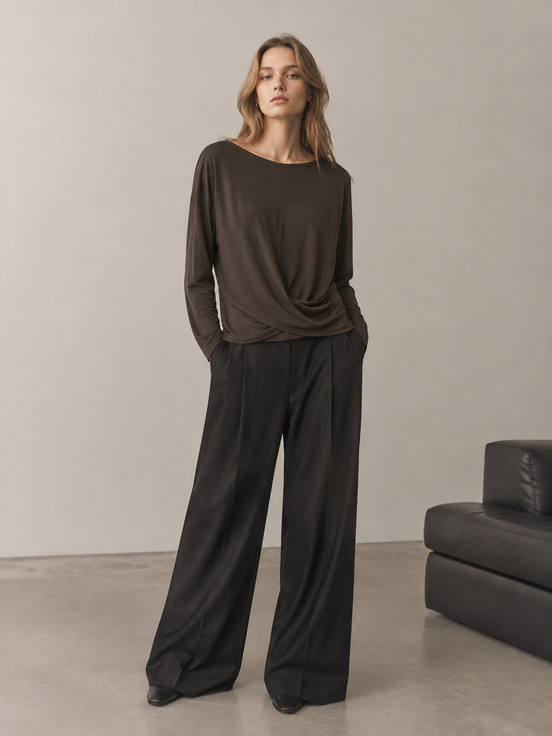 Trendy Fall Twist‑Front Wrap‑Top W-41503