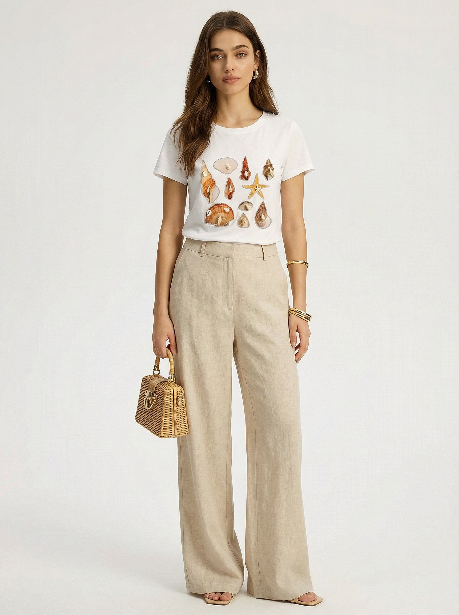 Women’s Summer Seashell Embellished Beach Graphic T‑Shirt M-42129-8