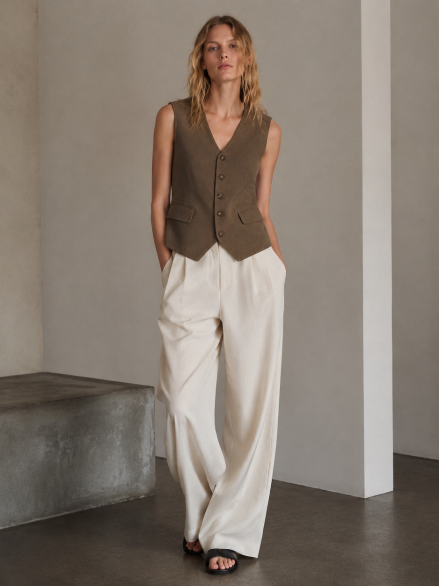Chic Solid‑Color Sleeveless Layering Vest W-43207