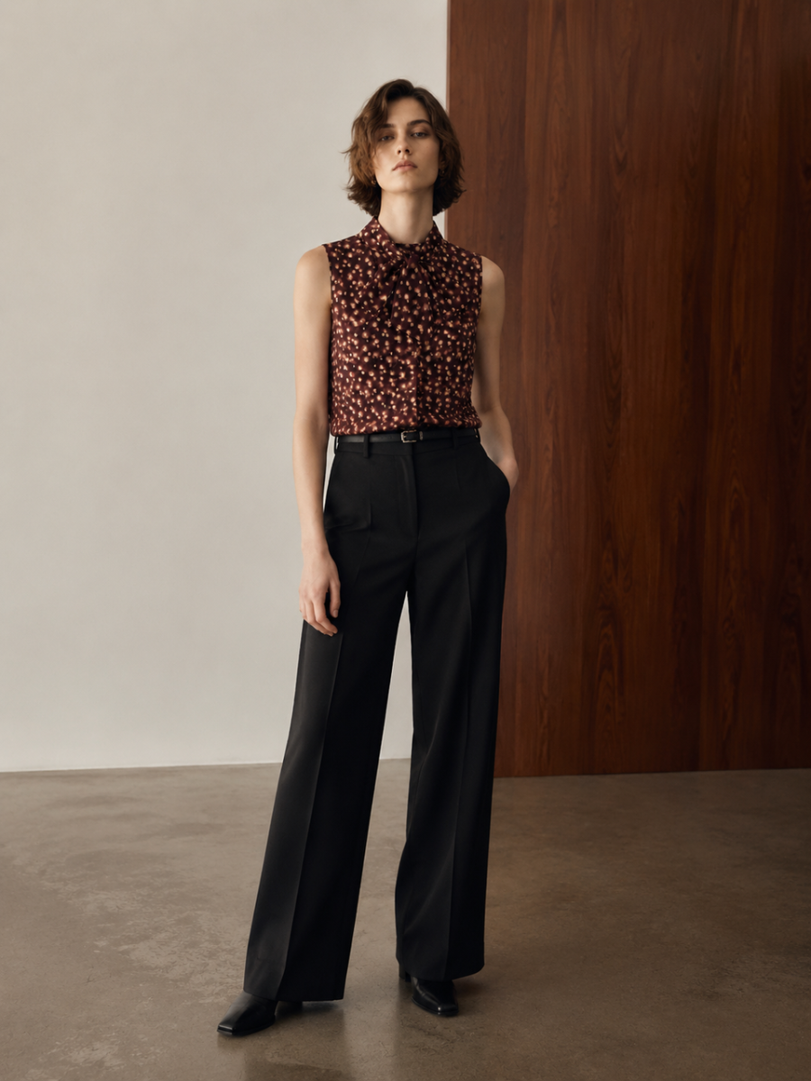 Women Elegant Bow‑Tie Neck Sleeveless Blouse A-43570