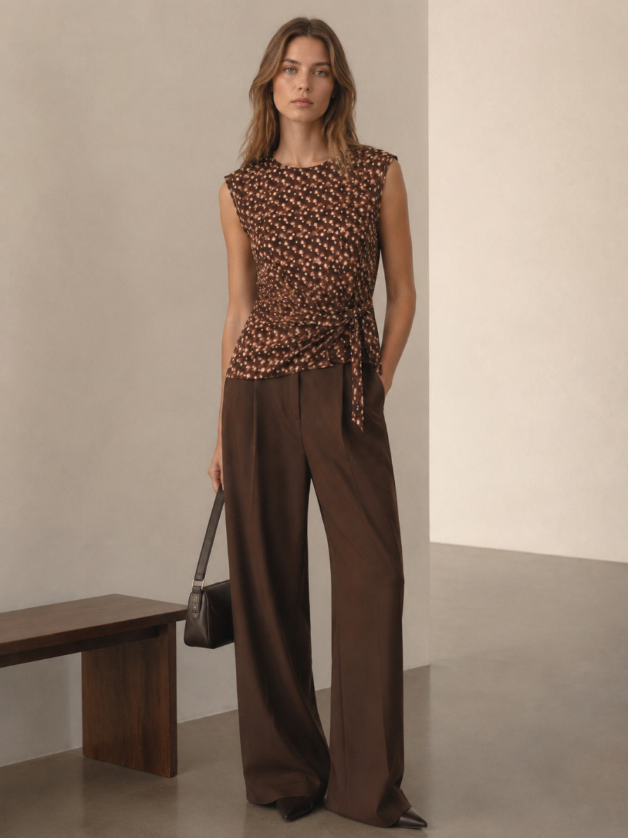 Vintage Polka‑Dot Print Sleeveless Top A-43665