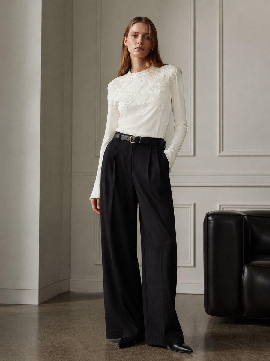 Elegant Satin Mock Neck Top C-41057