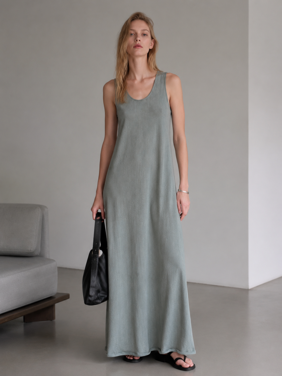 Women Dusty Sage Sleeveless Maxi Dress C-42440