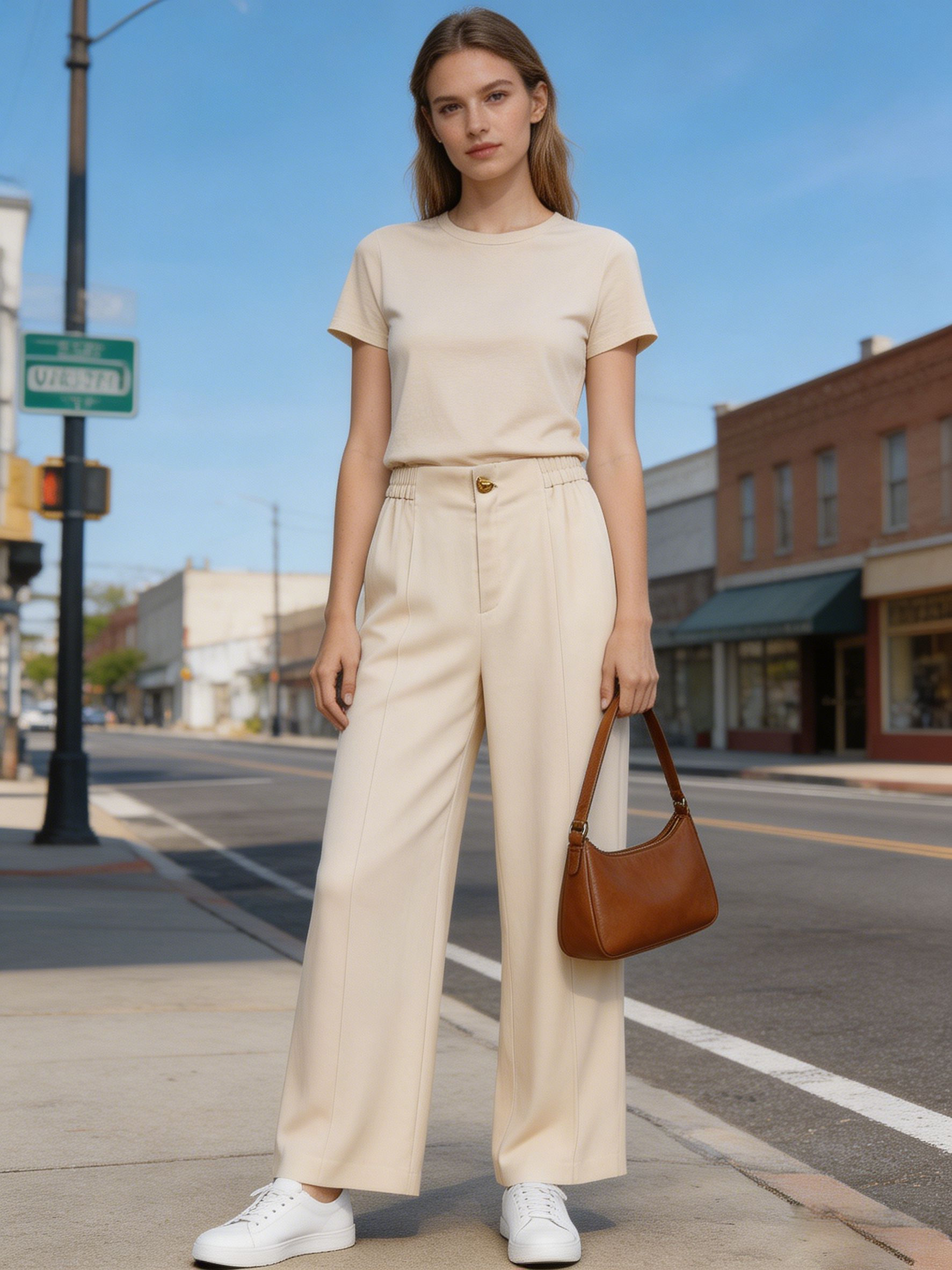 Minimalist Wide Leg Linen Blend Pants with Elastic Waist C-42201