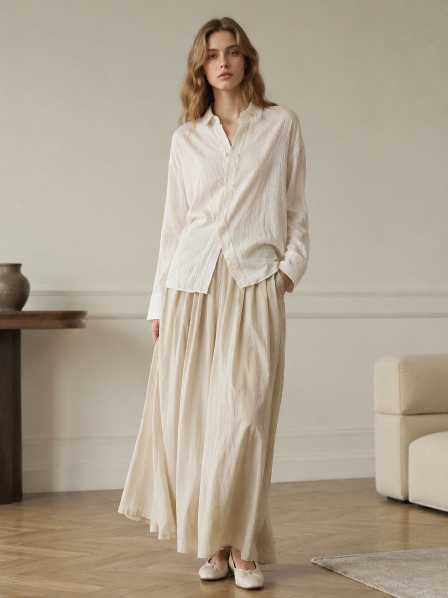New Chinese‑Style Asymmetrical Frog Button Blouse W-38347