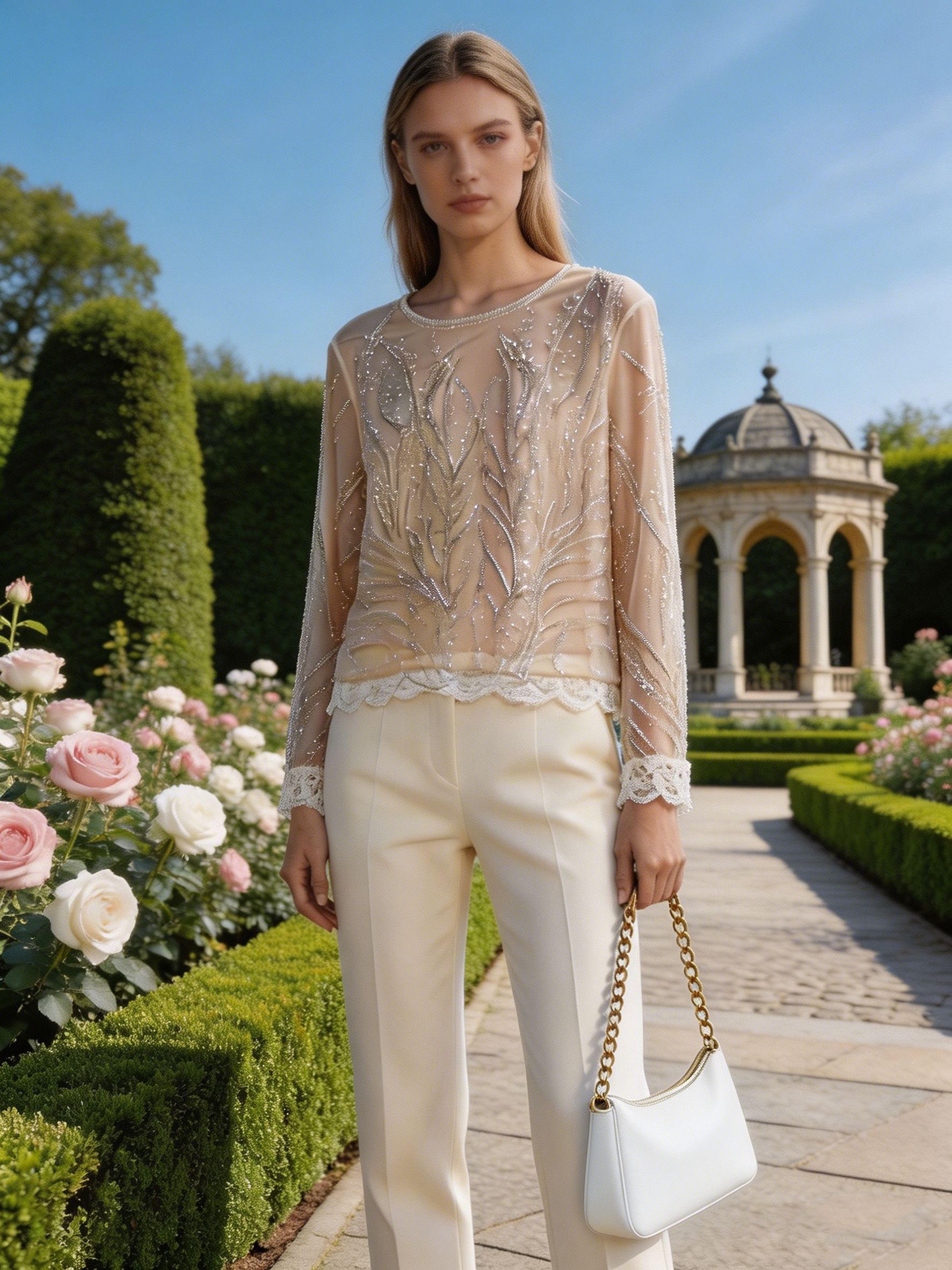 Women’s Sequin Beaded Sheer Mesh Long Sleeve Party Top LA-030406