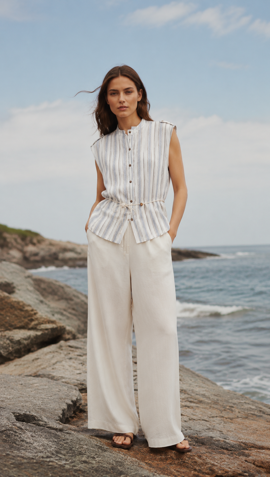 Casual Sleeveless Tie-Front Shirt A-42147