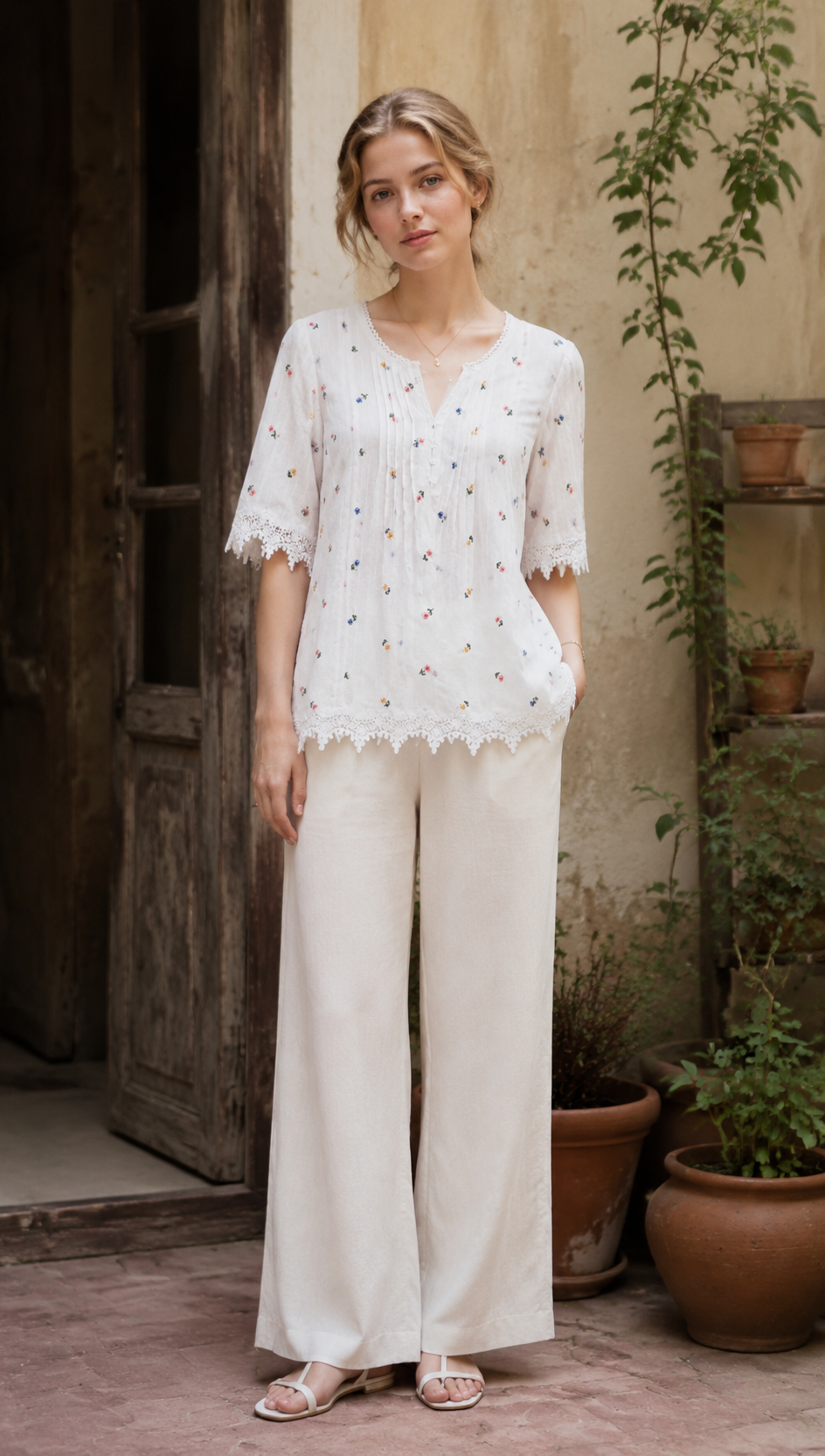 Casual Vacation Embroidered Short-Sleeve A-42141