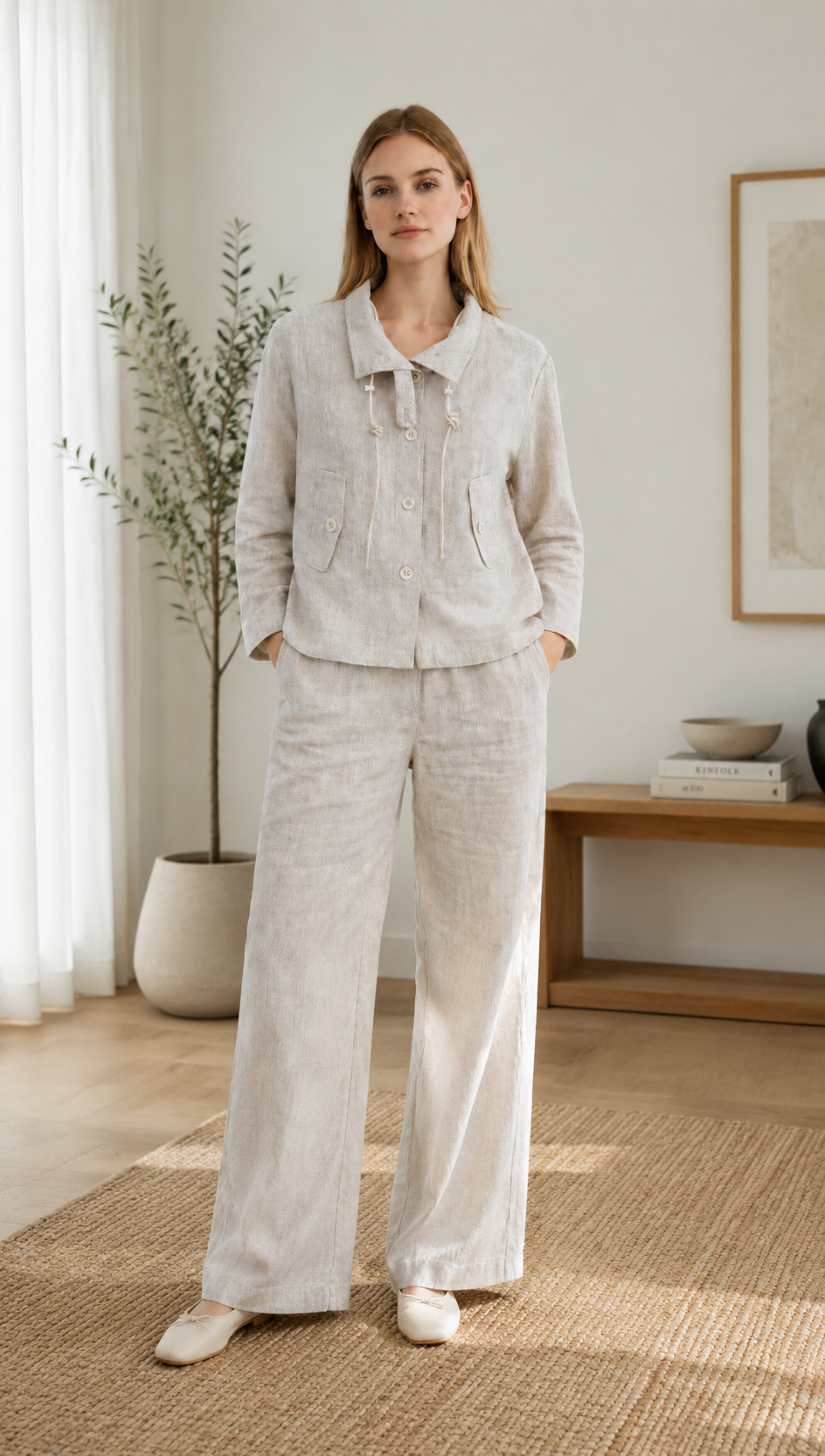 Women’s Linen Blend Drawstring Short Jacket LA-760004