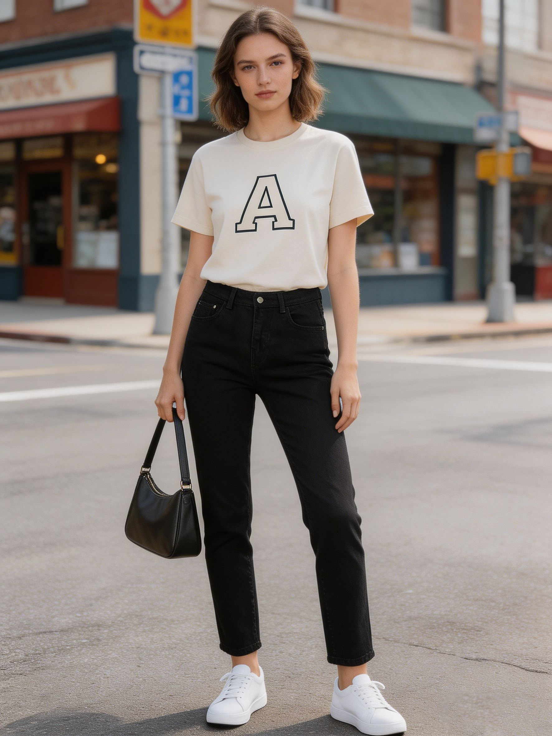 Solid Black Straight Leg Jeans for Women High-Rise Versatile Casual Denim Trousers ZY5061