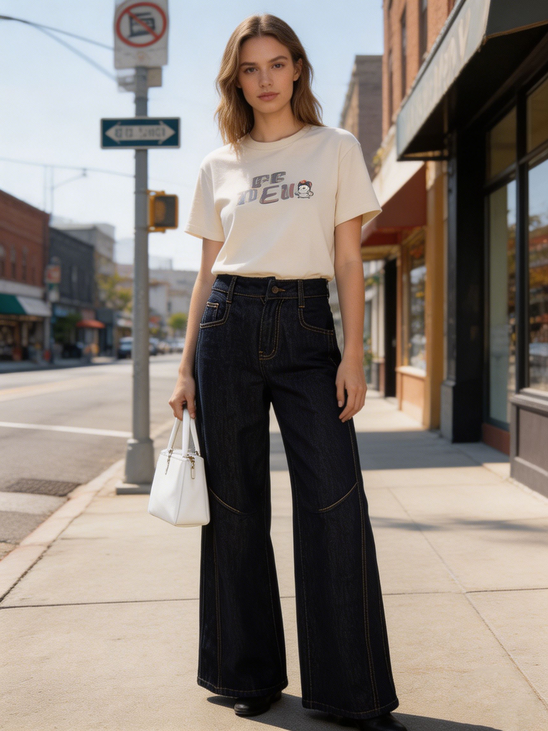 Vintage Dark Wash High Waist Wide Leg Jeans Retro Gold Stitch Denim Pants ZY6027