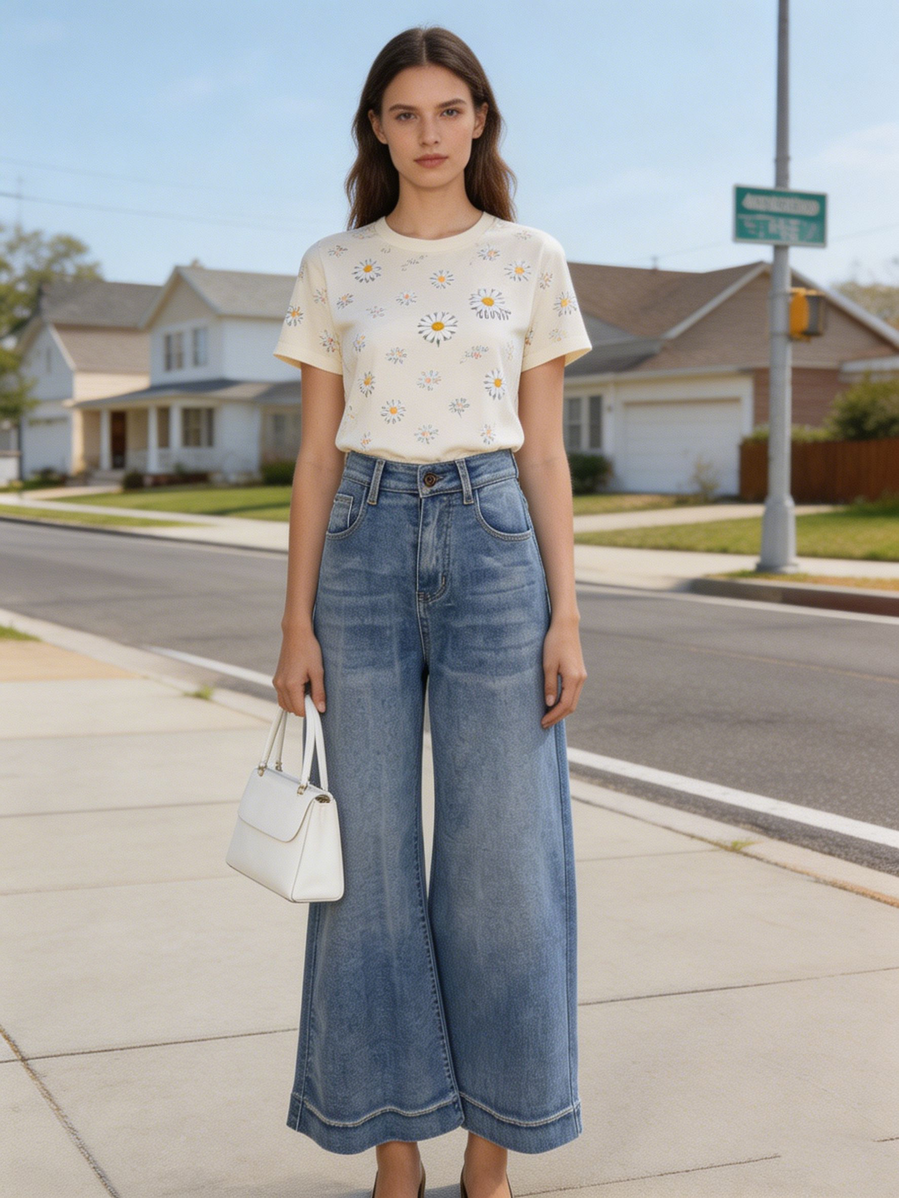 Women's High Waist Flare Denim Jeans Classic Vintage Blue Bell Bottoms ZY6028