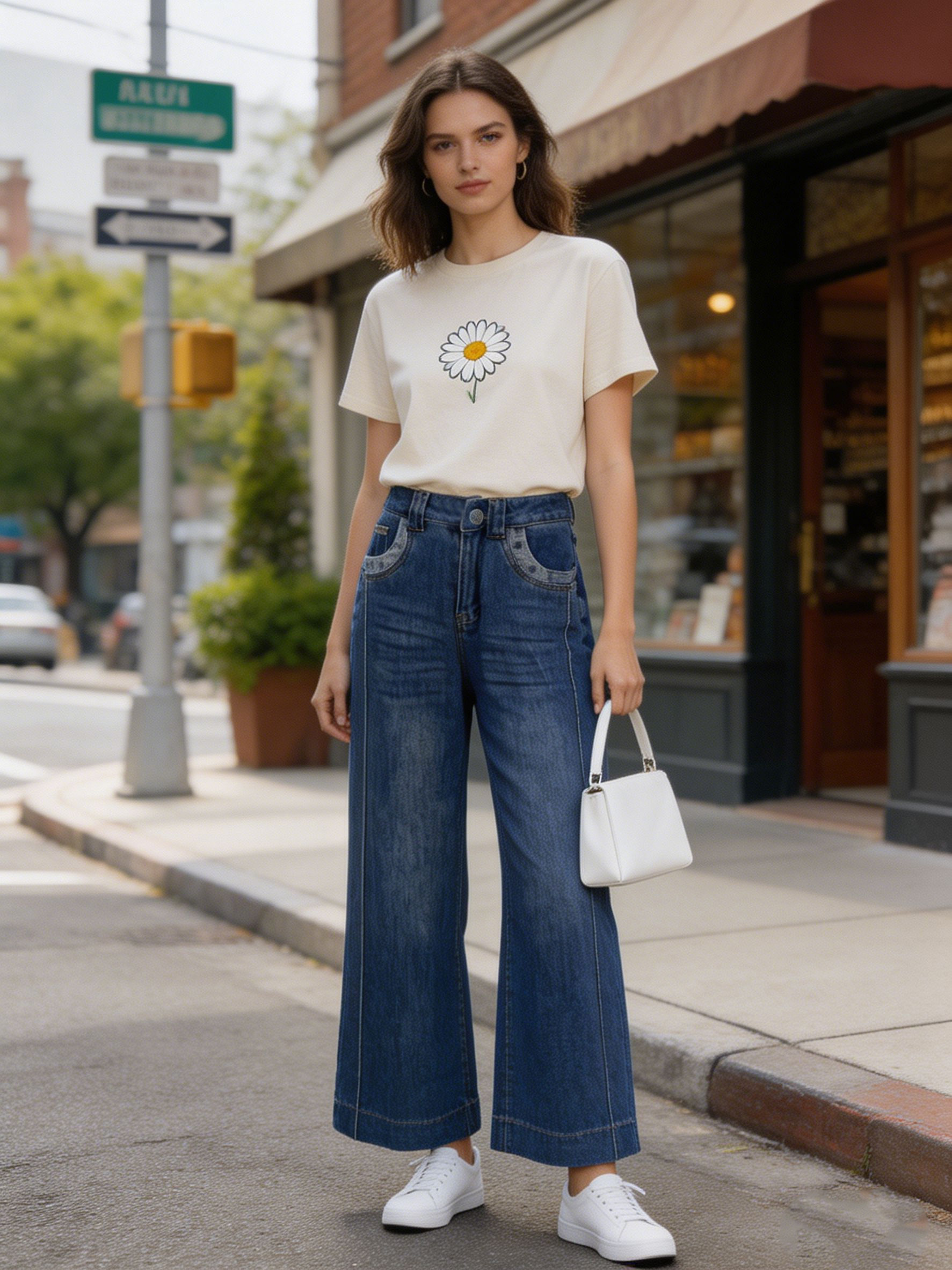 Women's Baggy Wide Leg Denim Jeans | Vintage Washed Contrast Pocket Street Style – OEM Wholesale ZY6030