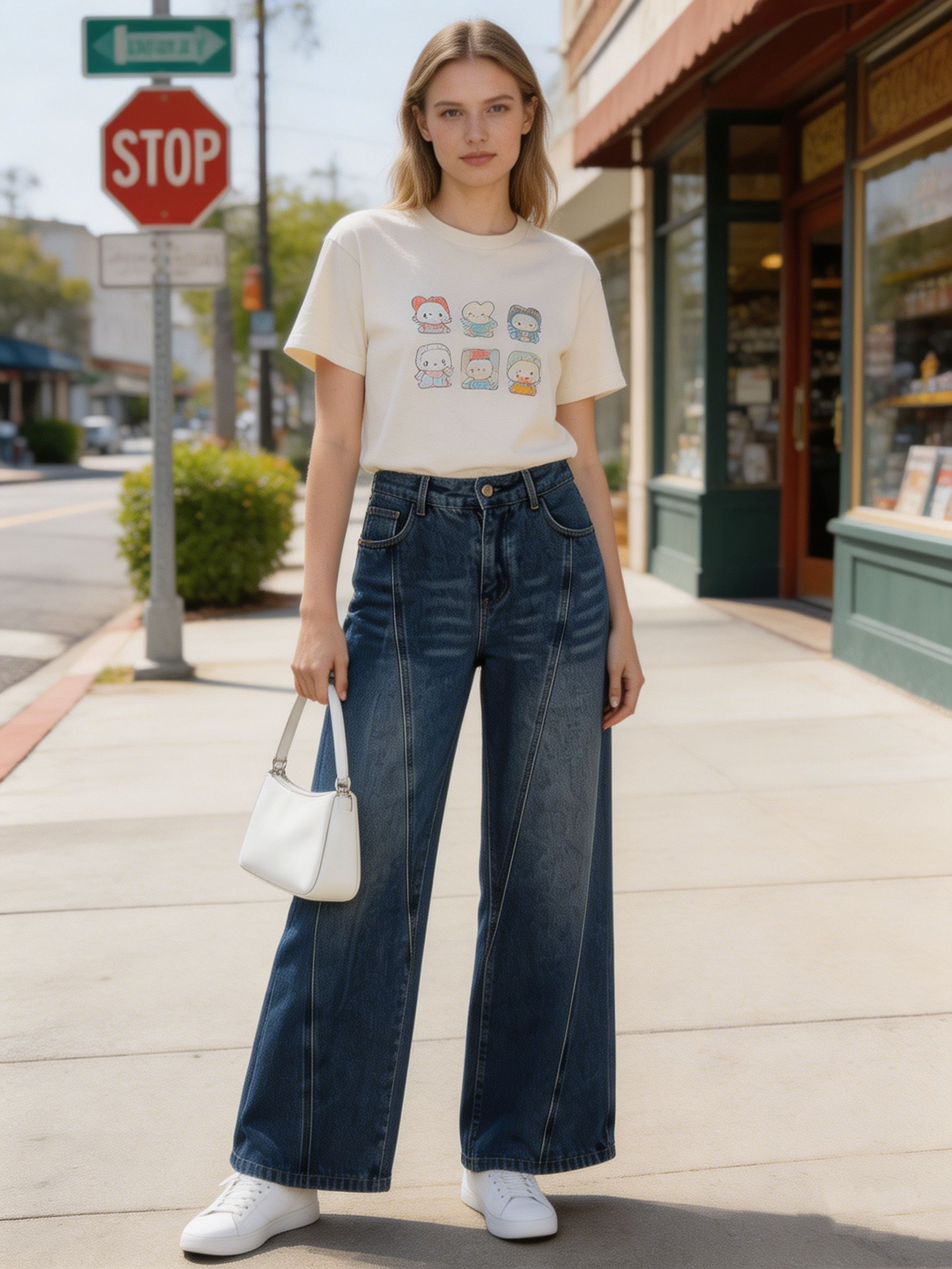 High Waist Wide Leg Seam Detail Jeans ZY6031