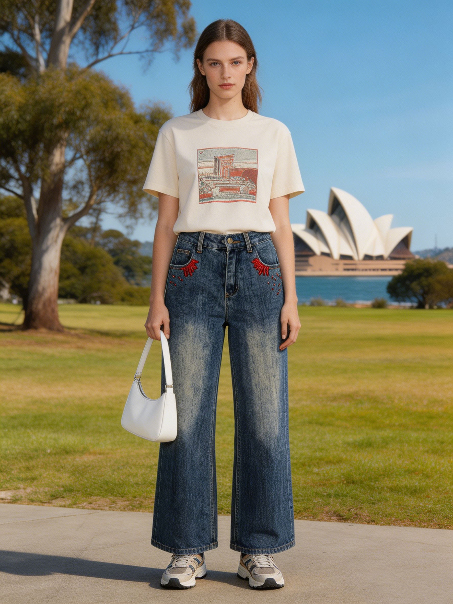 Boho Embroidered High Waist Wide Leg Jeans ZY6032