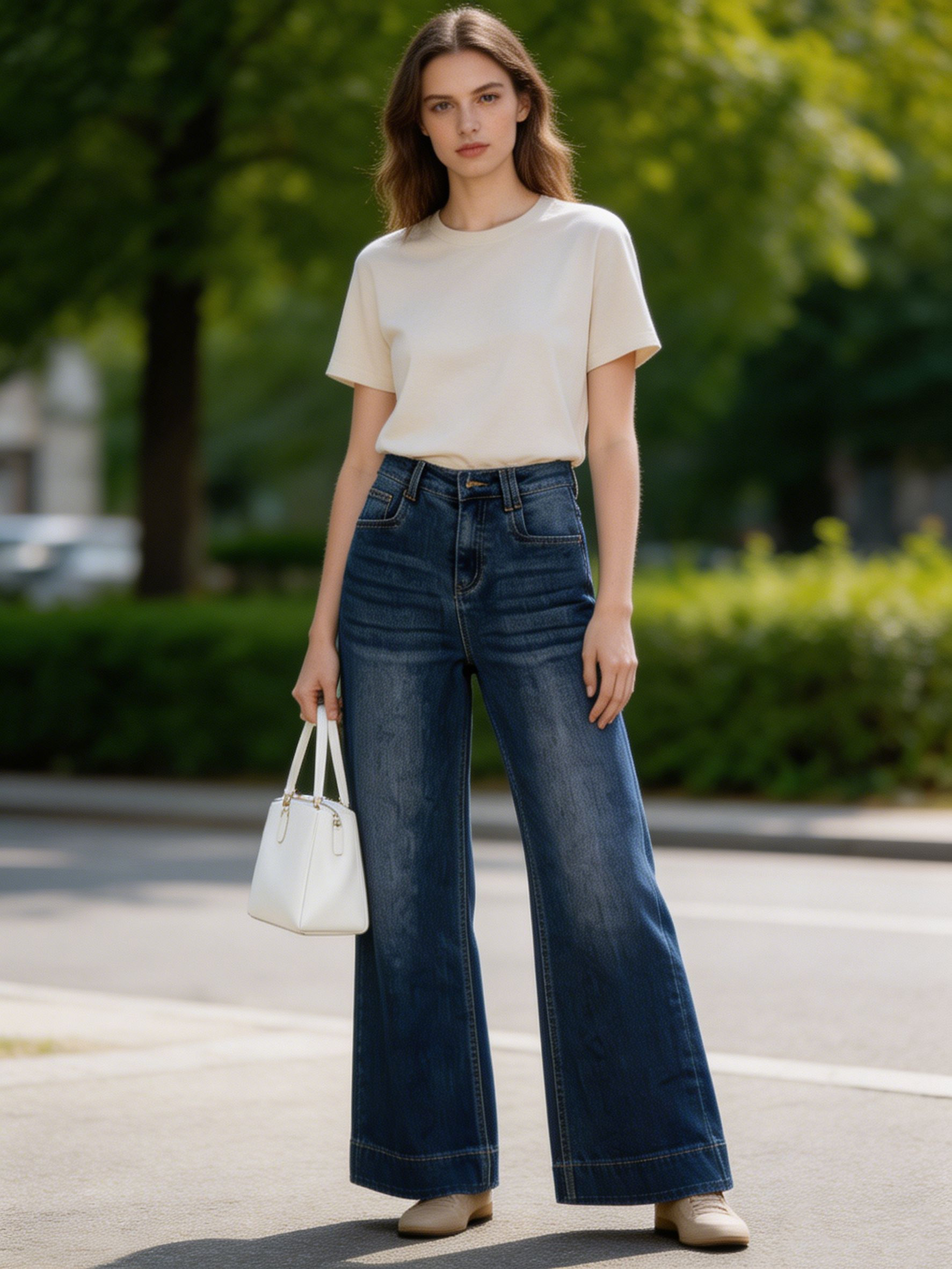 Women's Mid Wash High Waist Flare Leg Denim Pants ZY6038