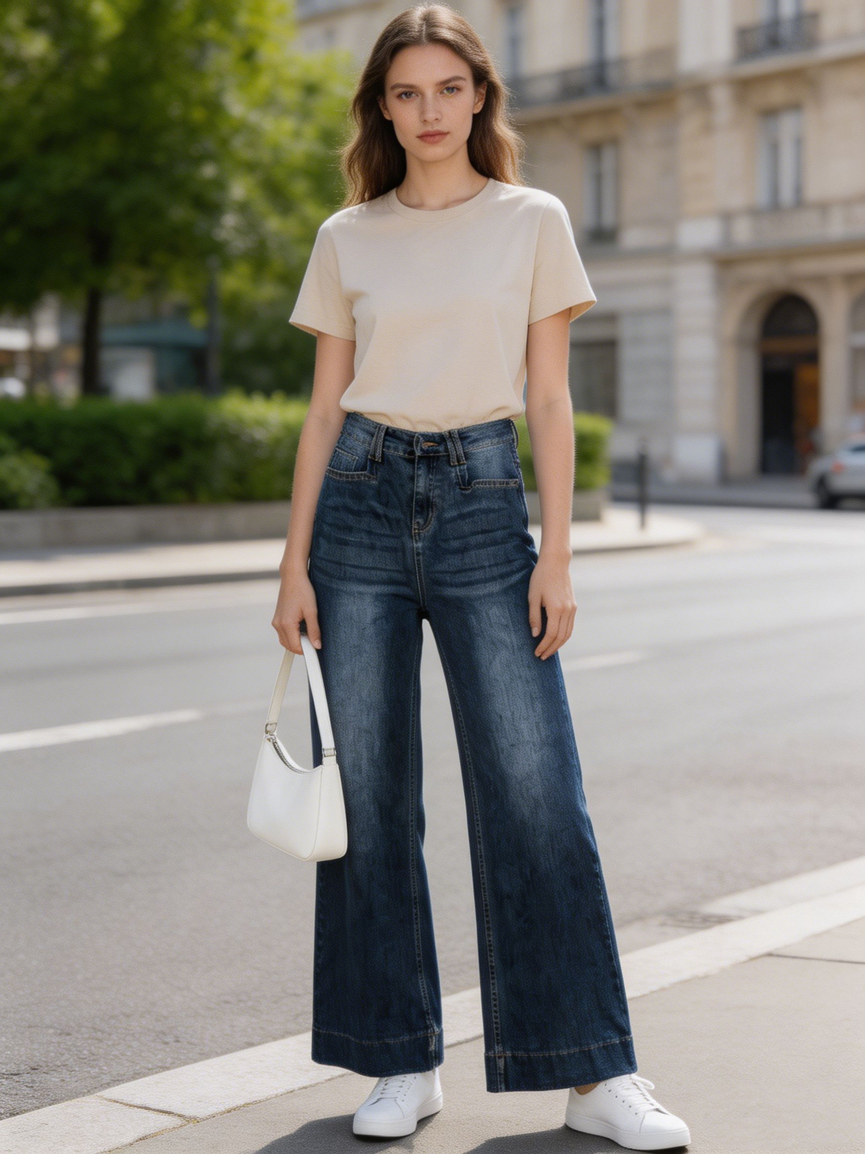 Women's Classic Mid Blue High Waisted Straight Fit Denim Pants ZY6060