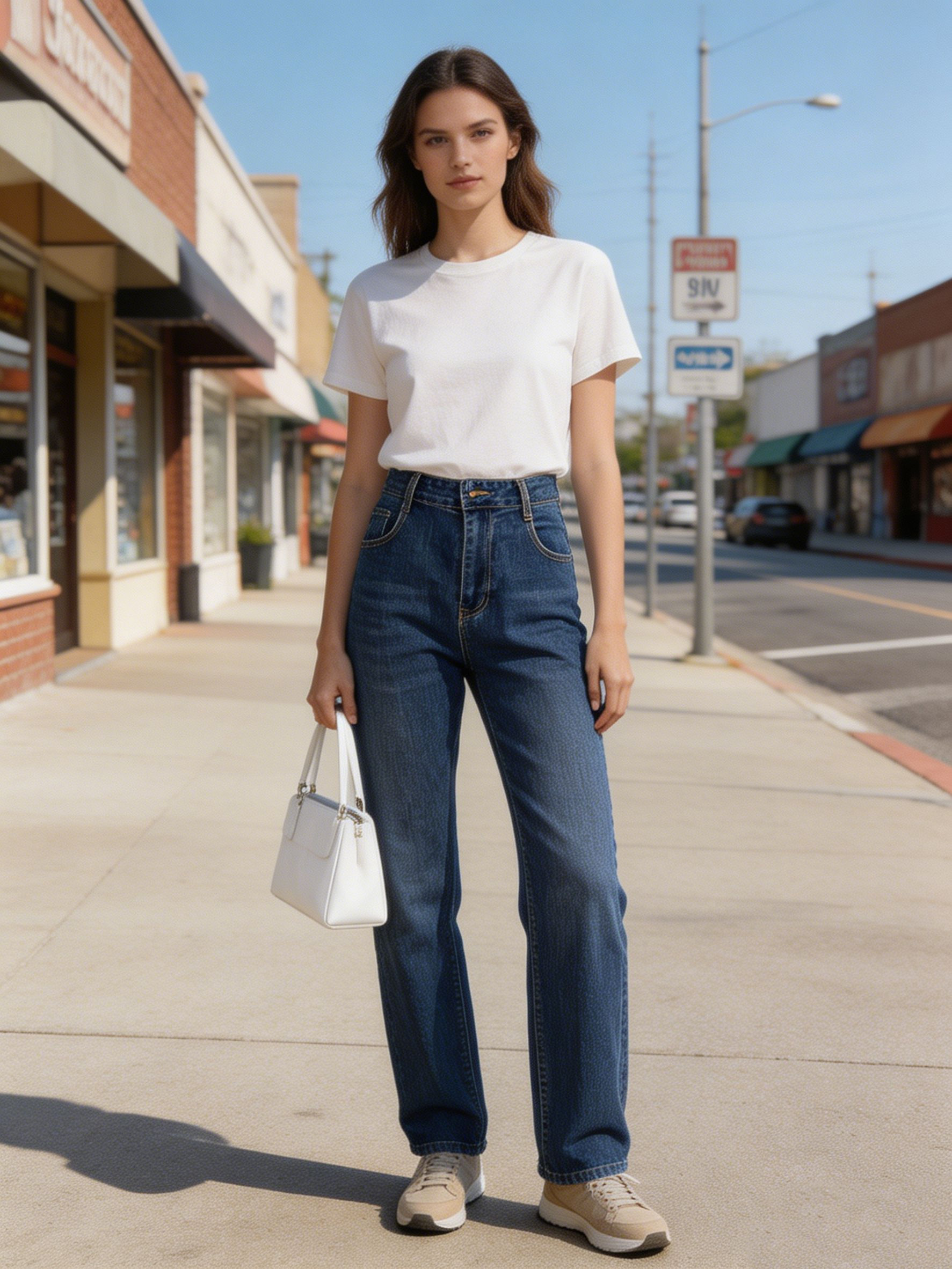 Women's Classic Mid-Blue High Waisted Straight Fit Jeans ZY6063