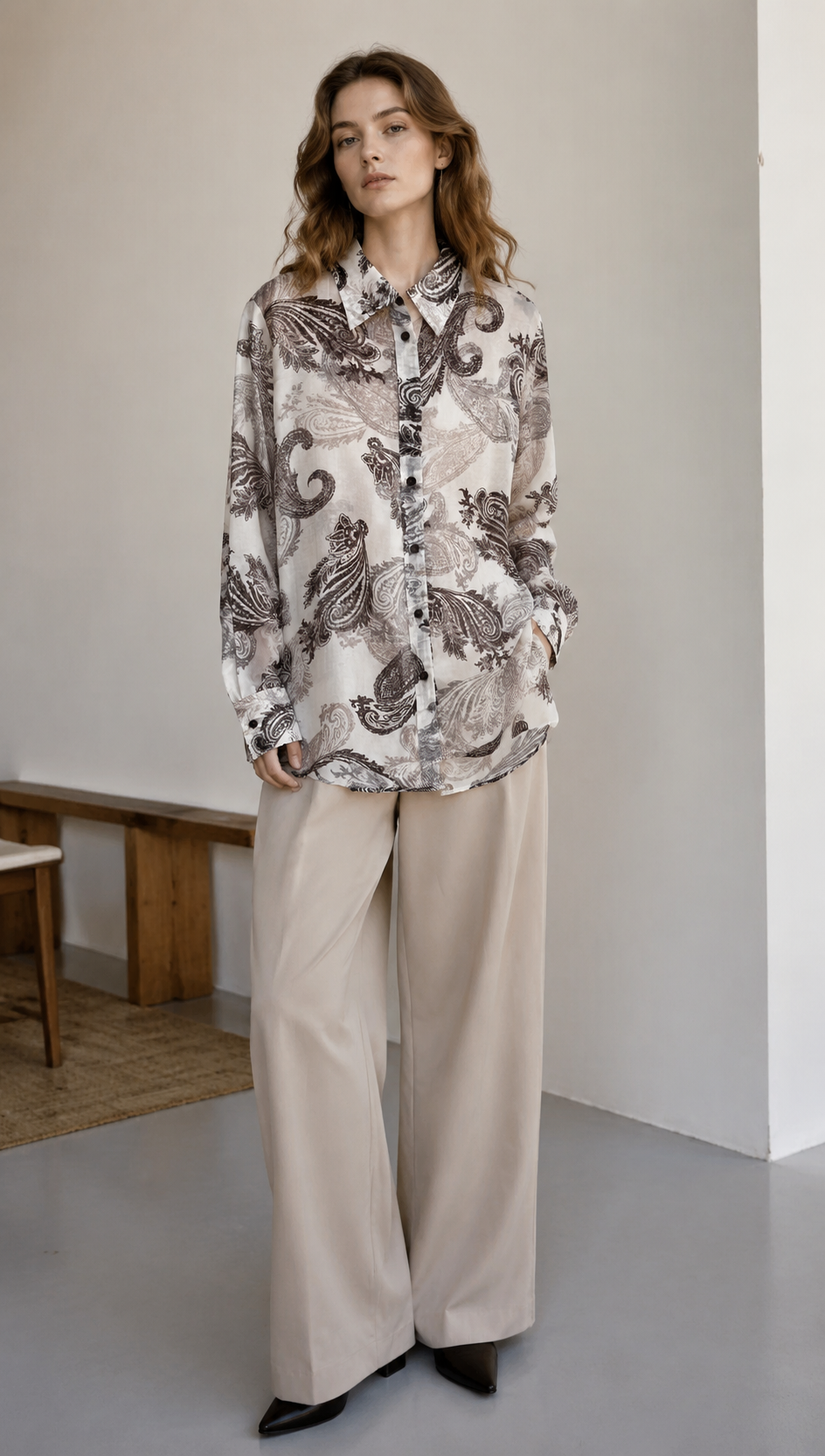 Vintage Paisley Print Linen Blend Long Sleeve Shirt AN-121023