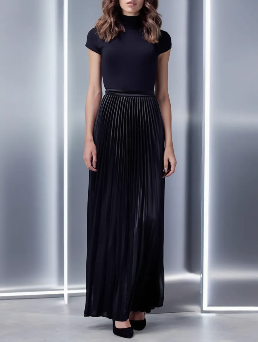 Women’s High Waist Pleated Midi Chiffon Skirt LA-030401