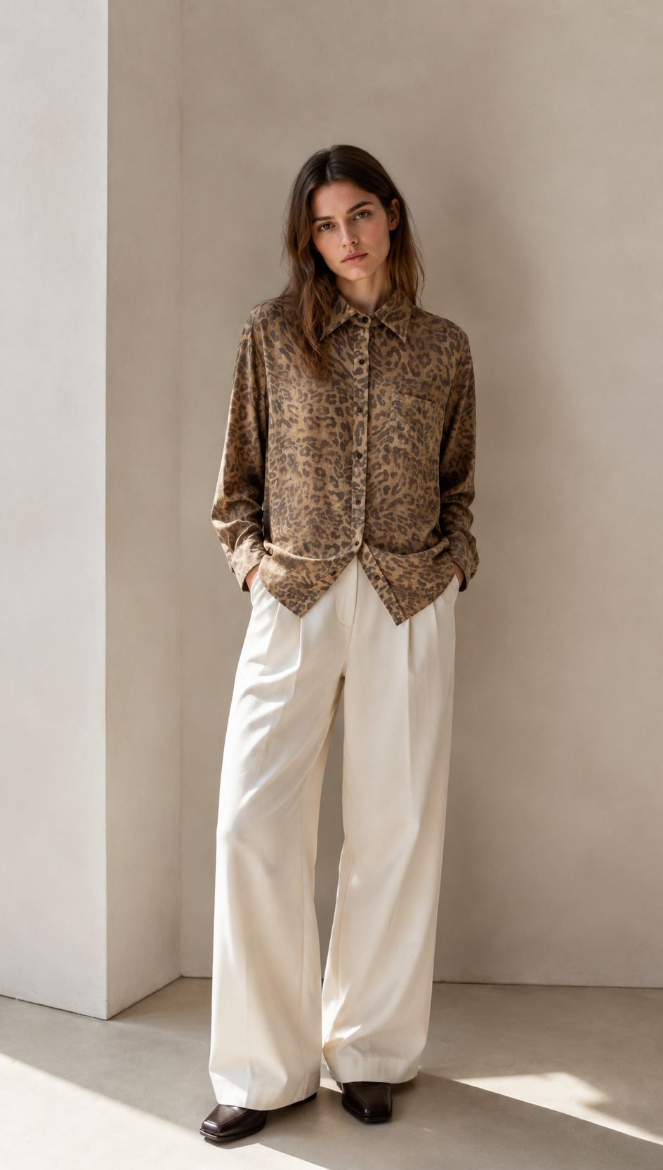 Women’s Leopard Print Oversized Button Down Shirt AN-710010