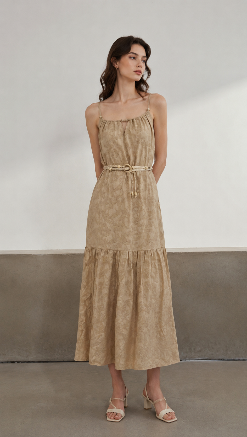 Minimalist Beaded Belted Tiered Maxi Dress - Premium Boho Chic Fashion AN-620053