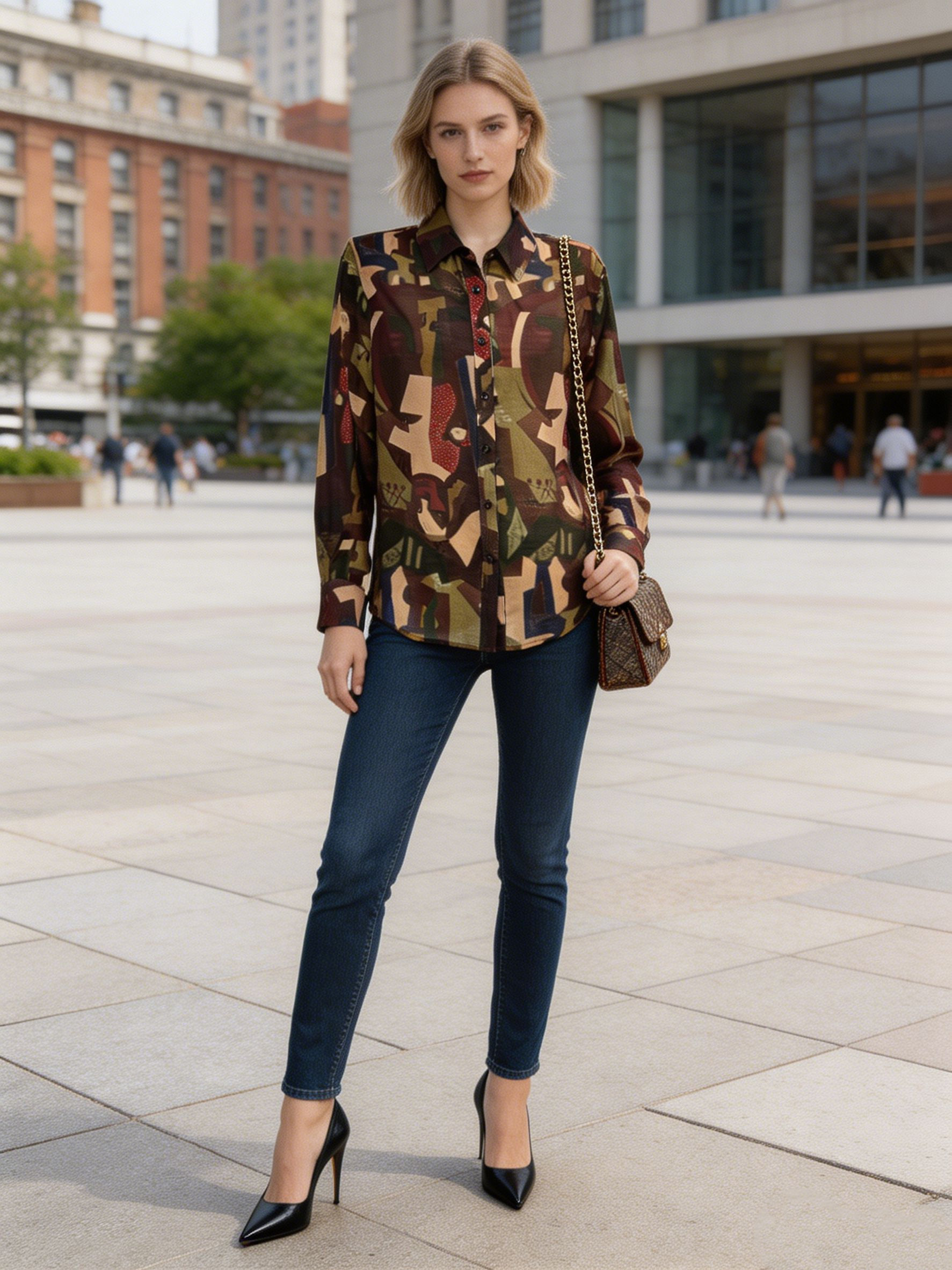 Women’s Abstract Art Print Oversized Shirt A-43136