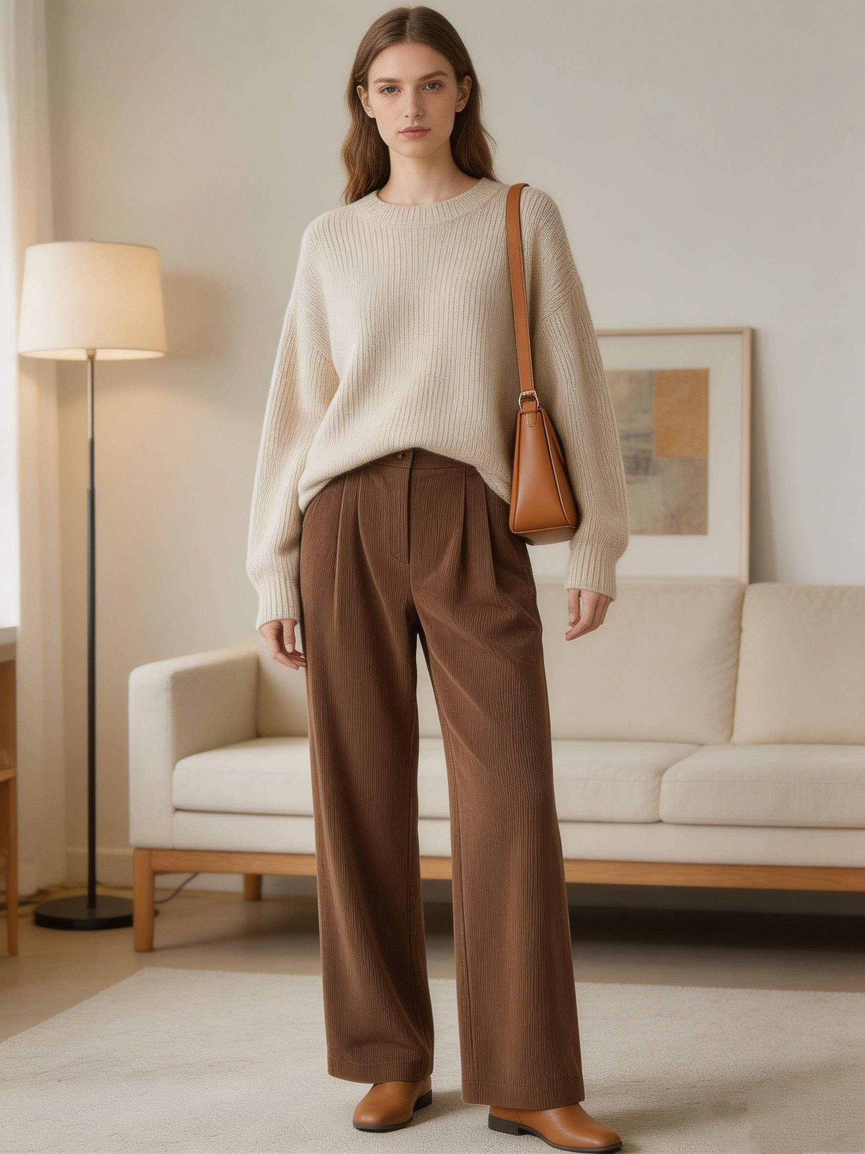 Women’s High Waist Ribbed Wide Leg Pants XW-26898