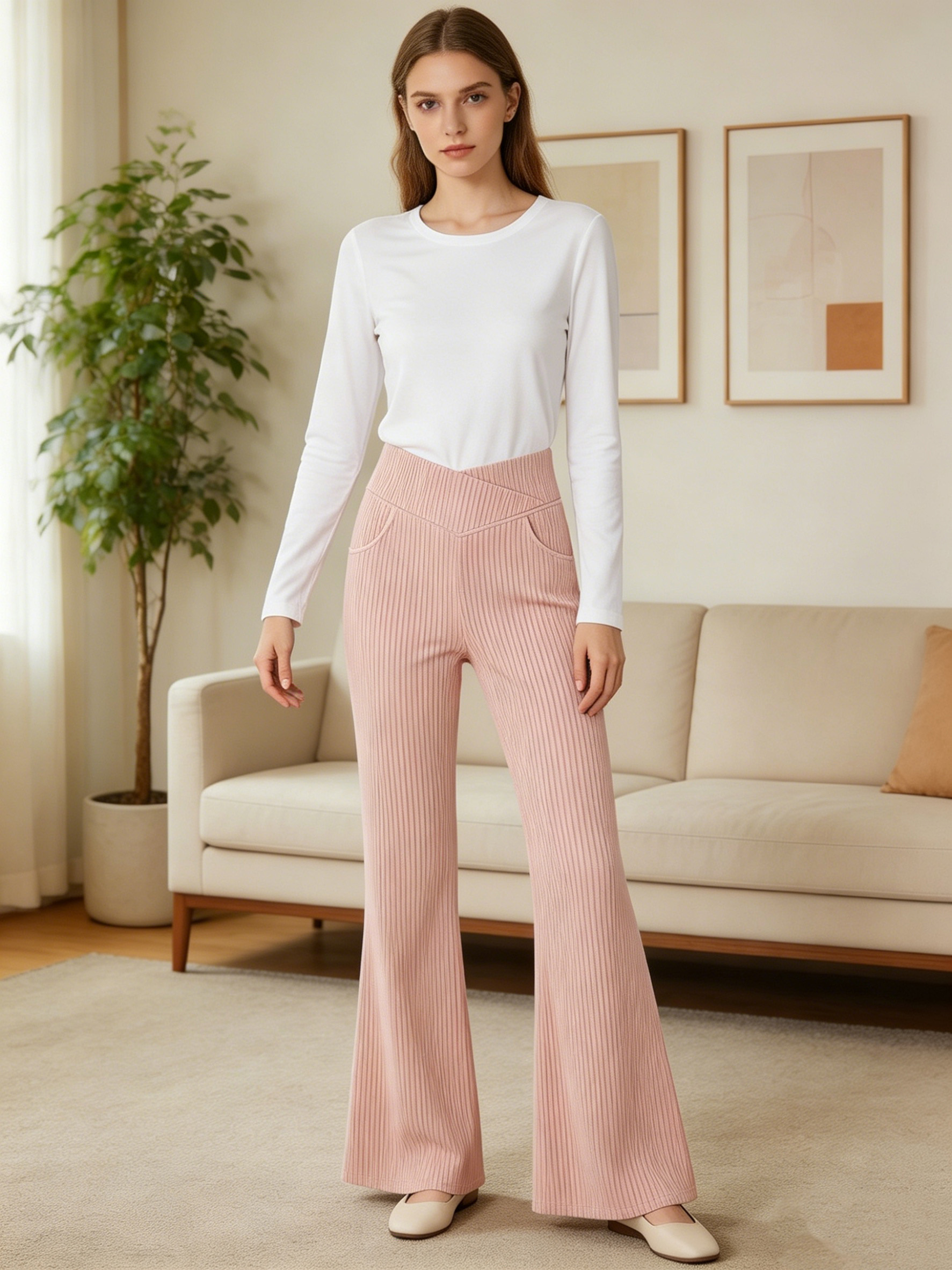 Women’s High Waist Ribbed Wide Leg Pants XW-26899 