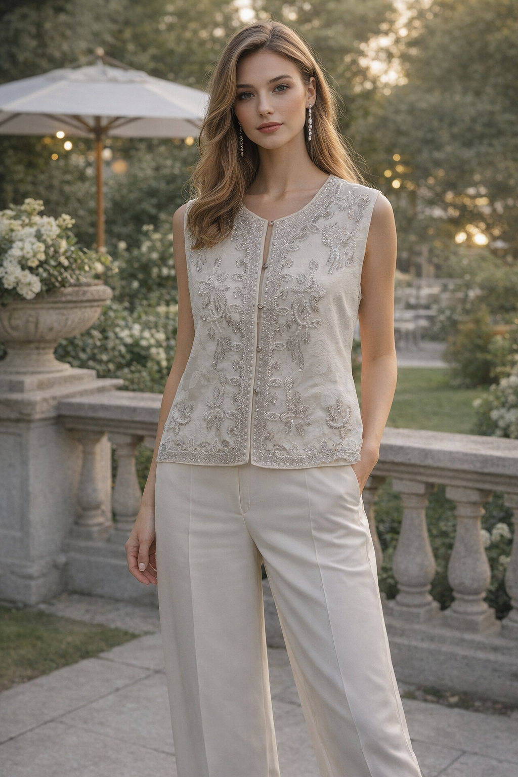 Women’s Beaded Floral Embellished Sleeveless Vest LA-030405
